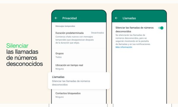 Silenciar números desconocidos y verificación de privacidad